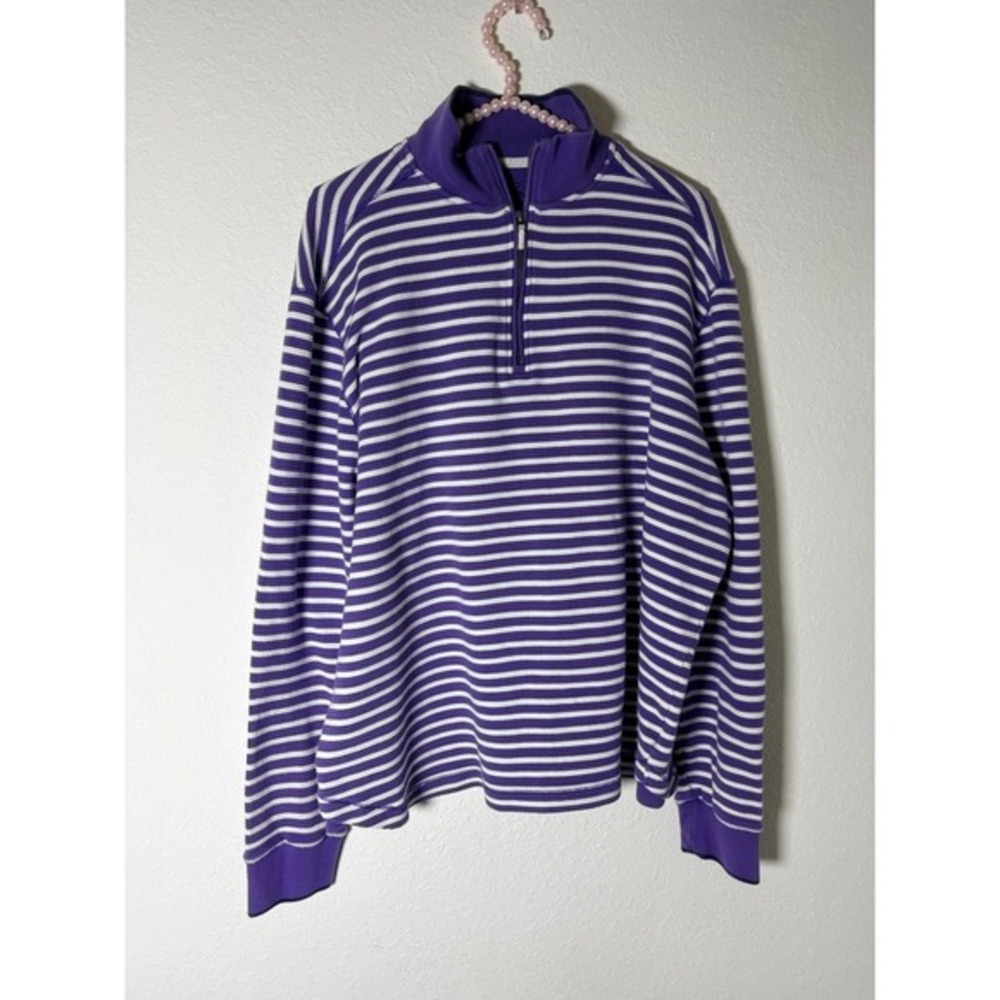 Robert Graham Pullover XL Purple Waffle Knit Striped Quarter Zip Top